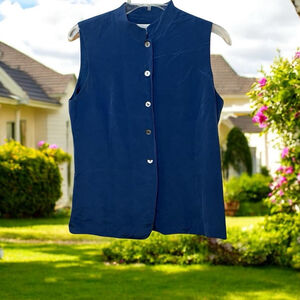 Vtg 90s Jones Wear 100% Silk Vest Shirt Sleeveless Jacket Shacket Sz S/M/L